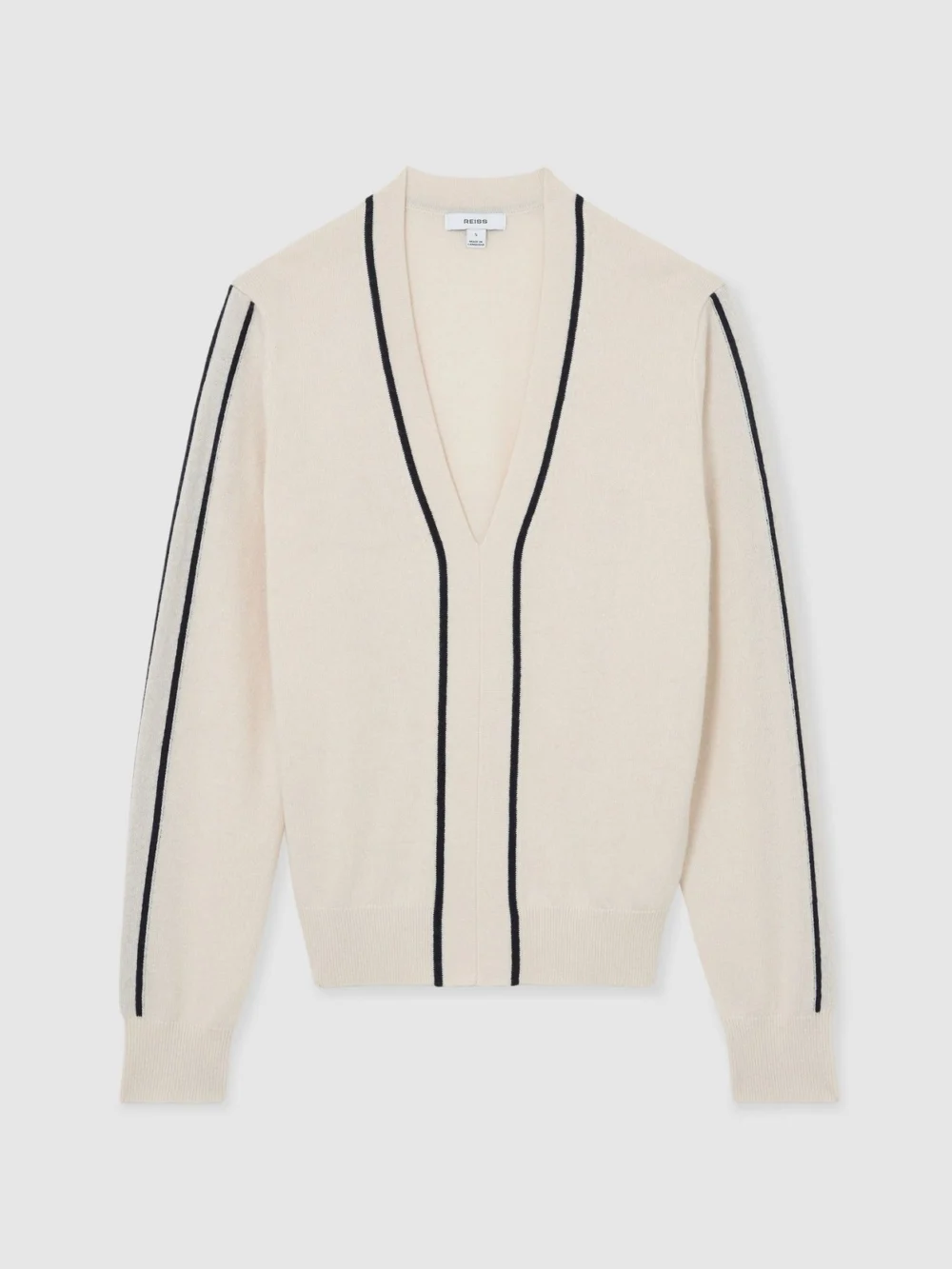 Reiss Wool-blend V-neck Stripe-detail Jumper with Cashmere, view 2