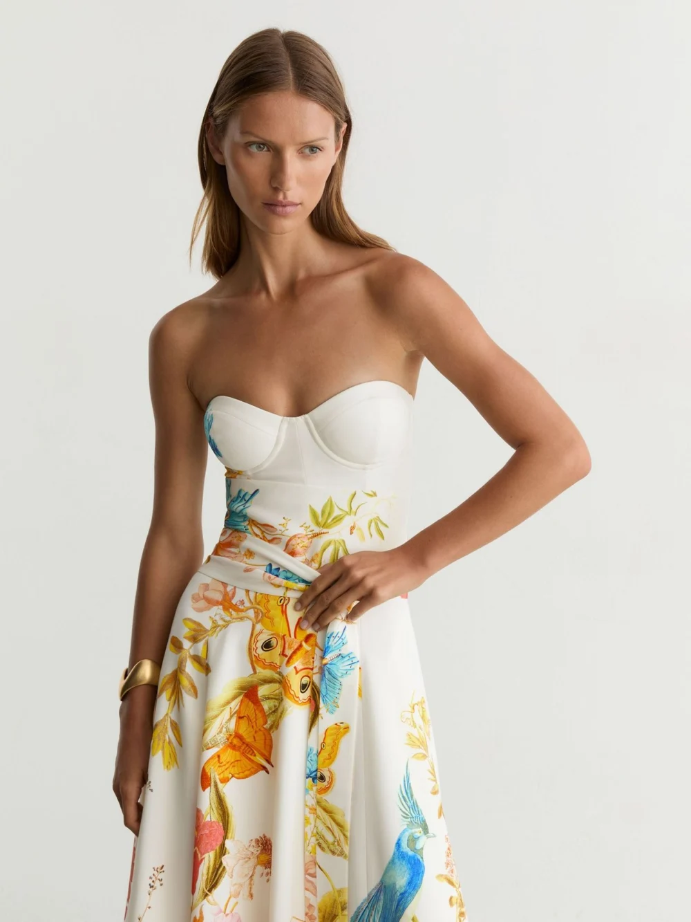 Reiss X NYBG Anisa Printed Bustier Midi Dress, 12, view 3