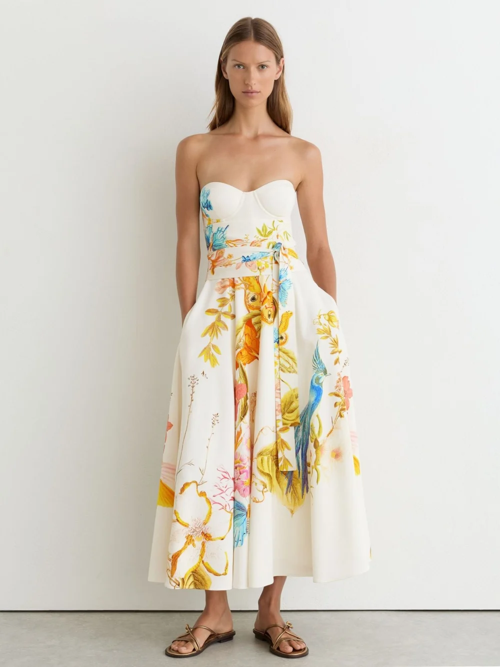 Reiss X NYBG Anisa Printed Bustier Midi Dress, 12, view 4