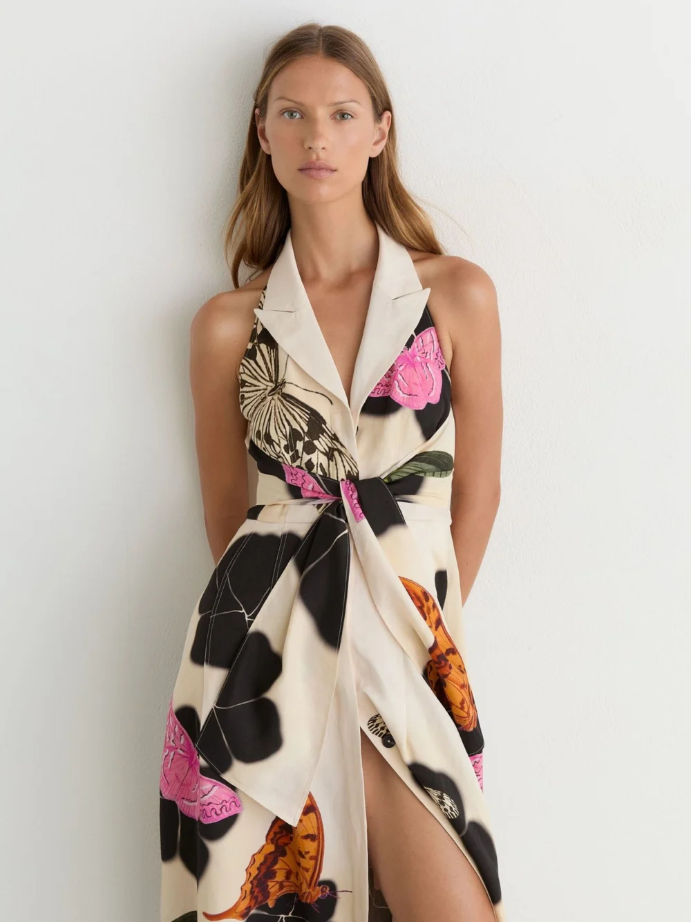 Reiss X NYBG Butterfly-print Midi Dress in ivory/black