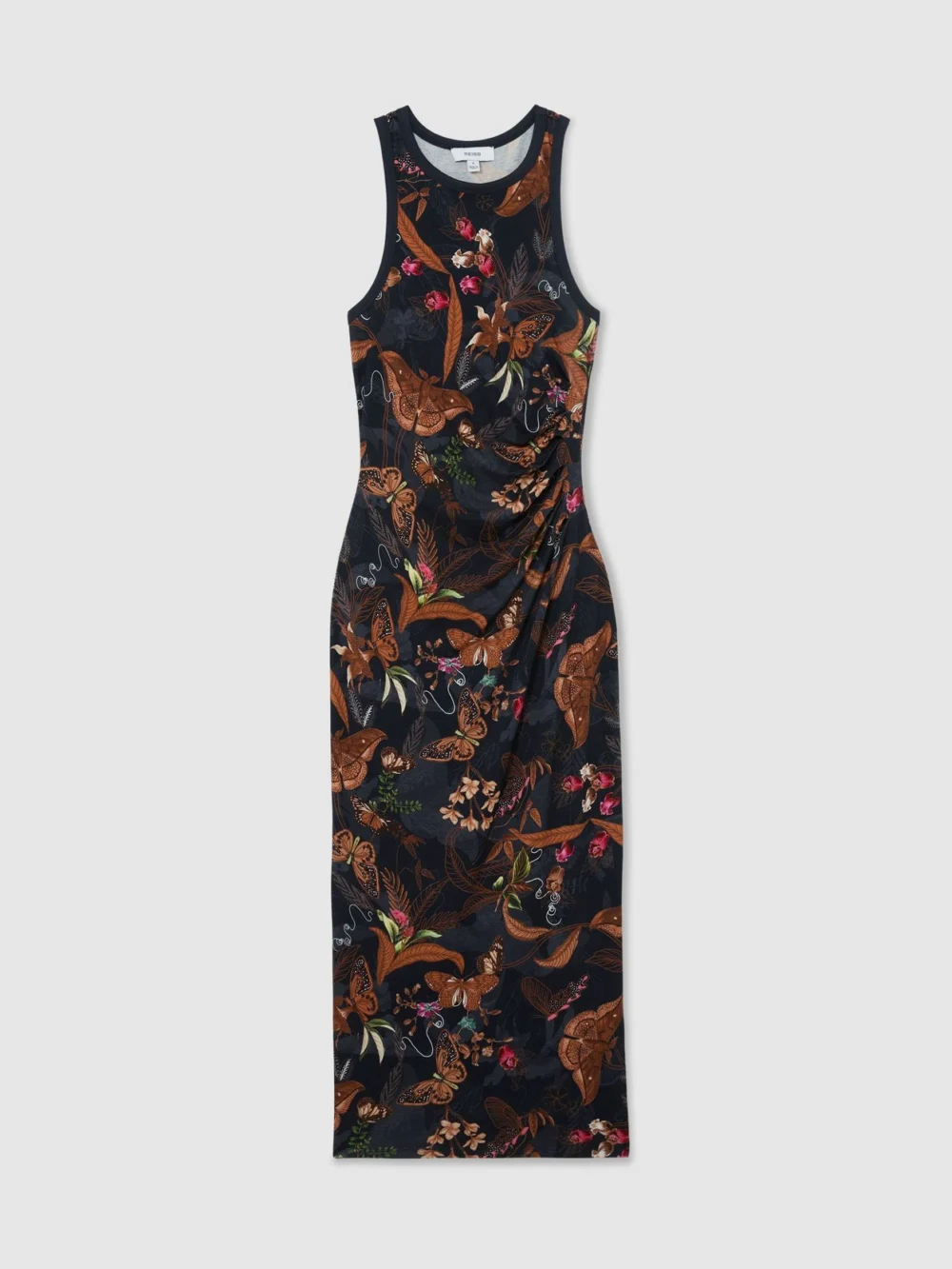 Reiss X NYBG Navy Printed Jersey Midi Dress, view 2