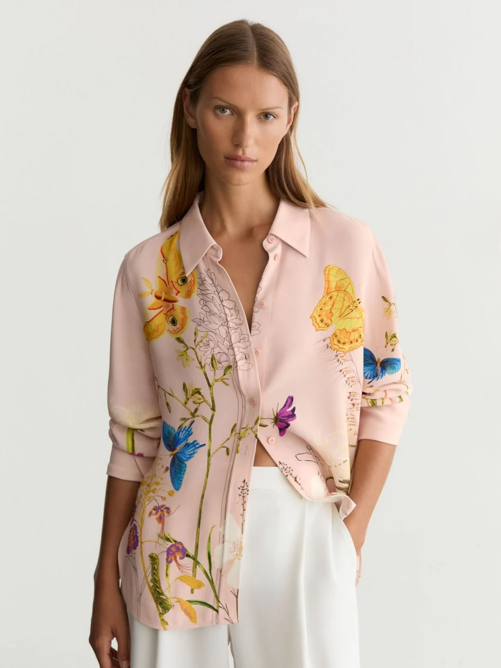 Reiss X NYBG Pale Pink Floral Butterfly-print Shirt, view 3