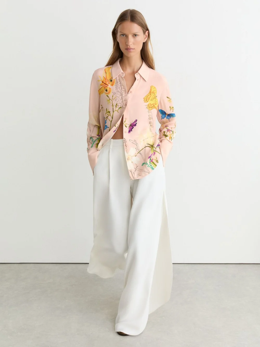 Reiss X NYBG Pale Pink Floral Butterfly-print Shirt, view 4