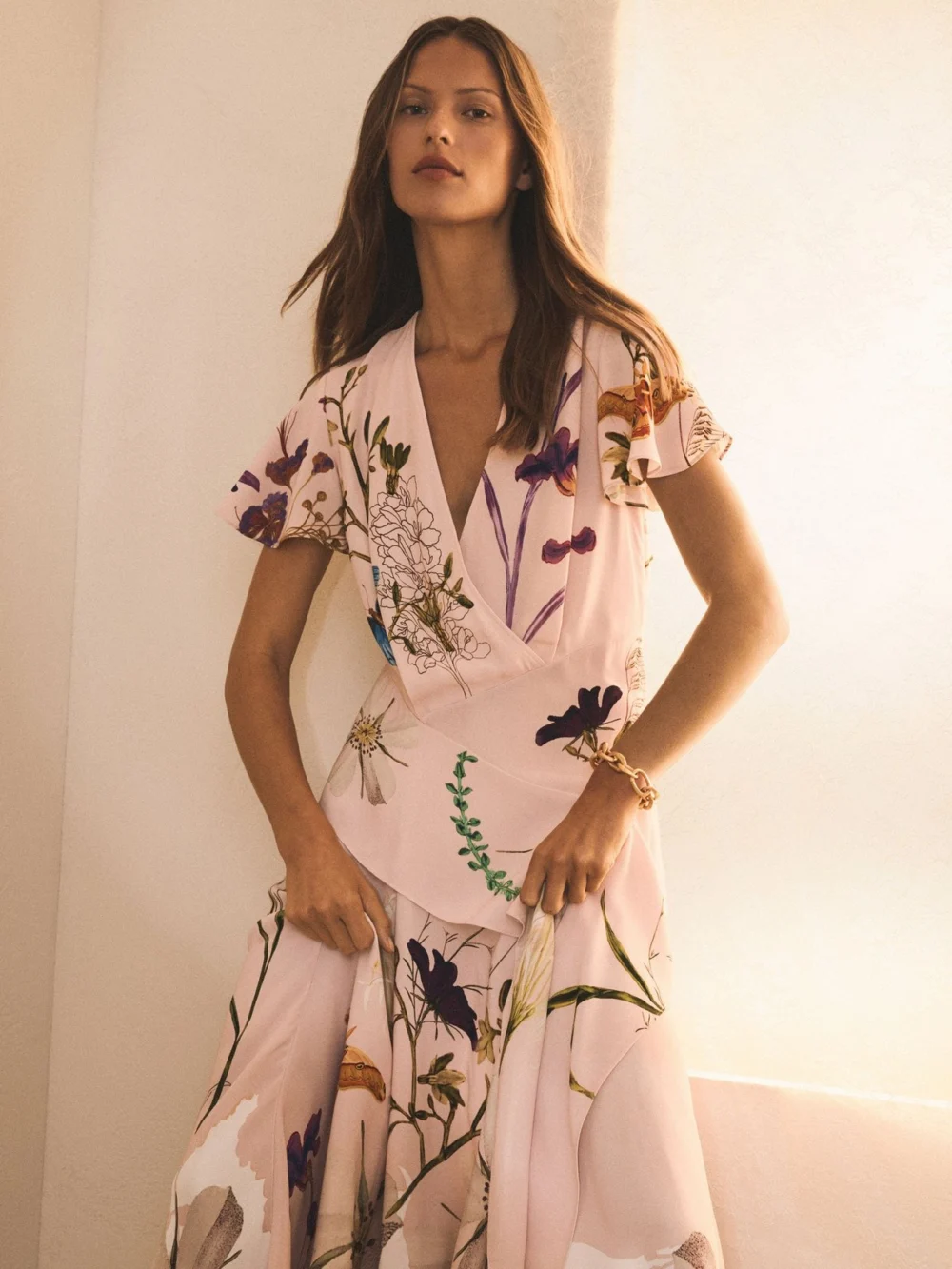 Reiss X NYBG Pale Pink Printed Handkerchief-hem Dress
