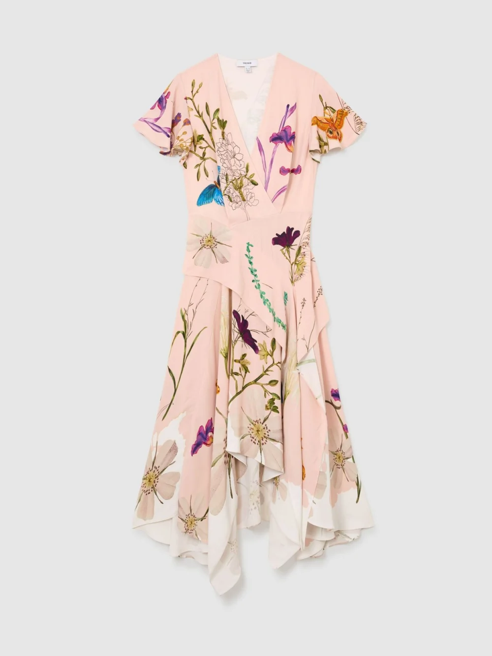Reiss X NYBG Pale Pink Printed Handkerchief-hem Dress, view 2