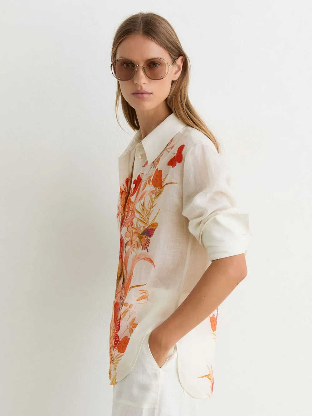 Reiss X NYBG Ramie Butterfly-print Shirt, view 4