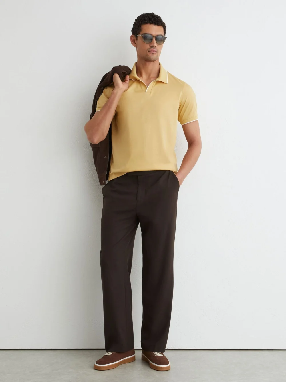 Reiss Yellow Air-water Cotton Tipped Polo Shirt
