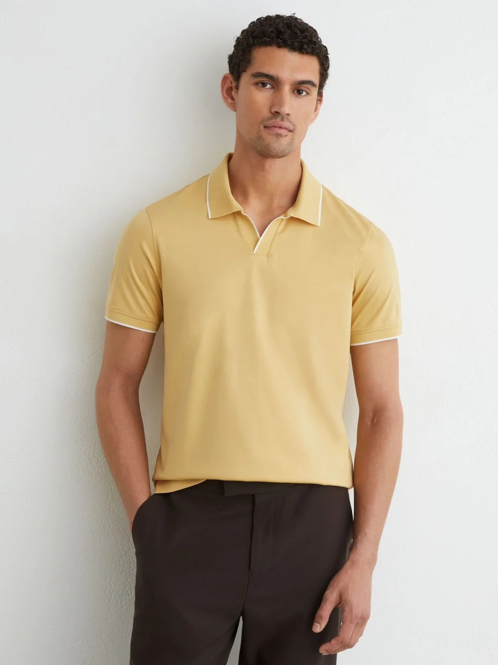 Reiss Yellow Air-water Cotton Tipped Polo Shirt, view 4