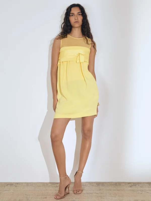 Reiss Yellow Corset Ribbon-Tie Shift Dress