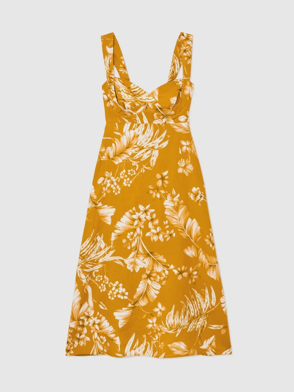 Reiss Yellow Linen Floral-print Midi Dress, view 2