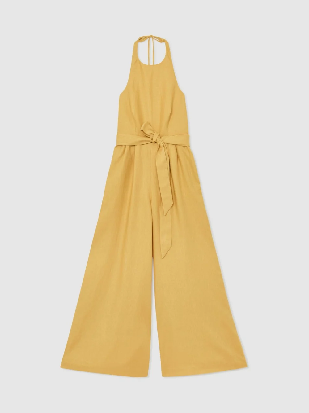 Reiss Yellow Linen Open-back Wide-leg Jumpsuit, view 2