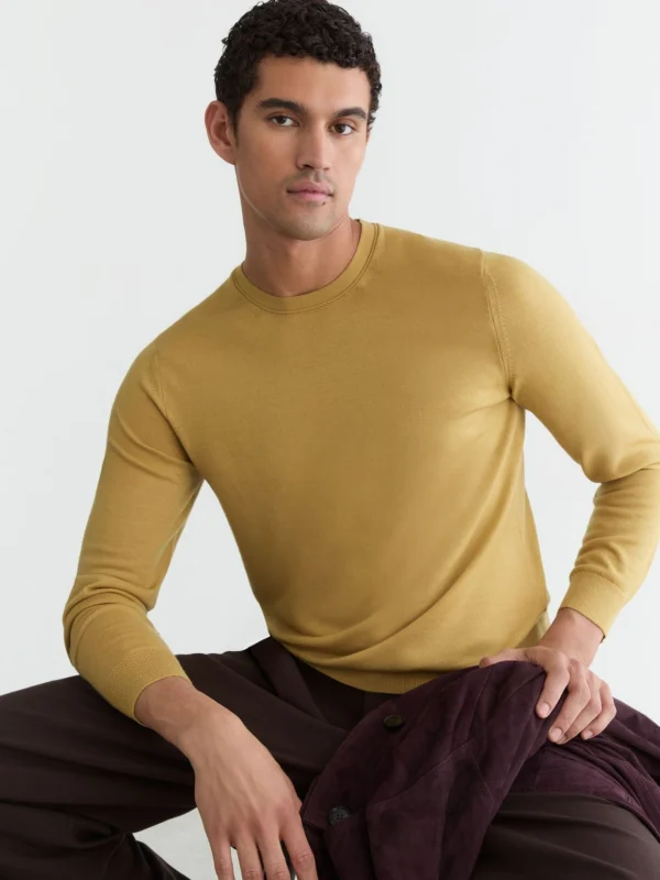 Reiss Yellow Merino Wool Crew-neck Jumper