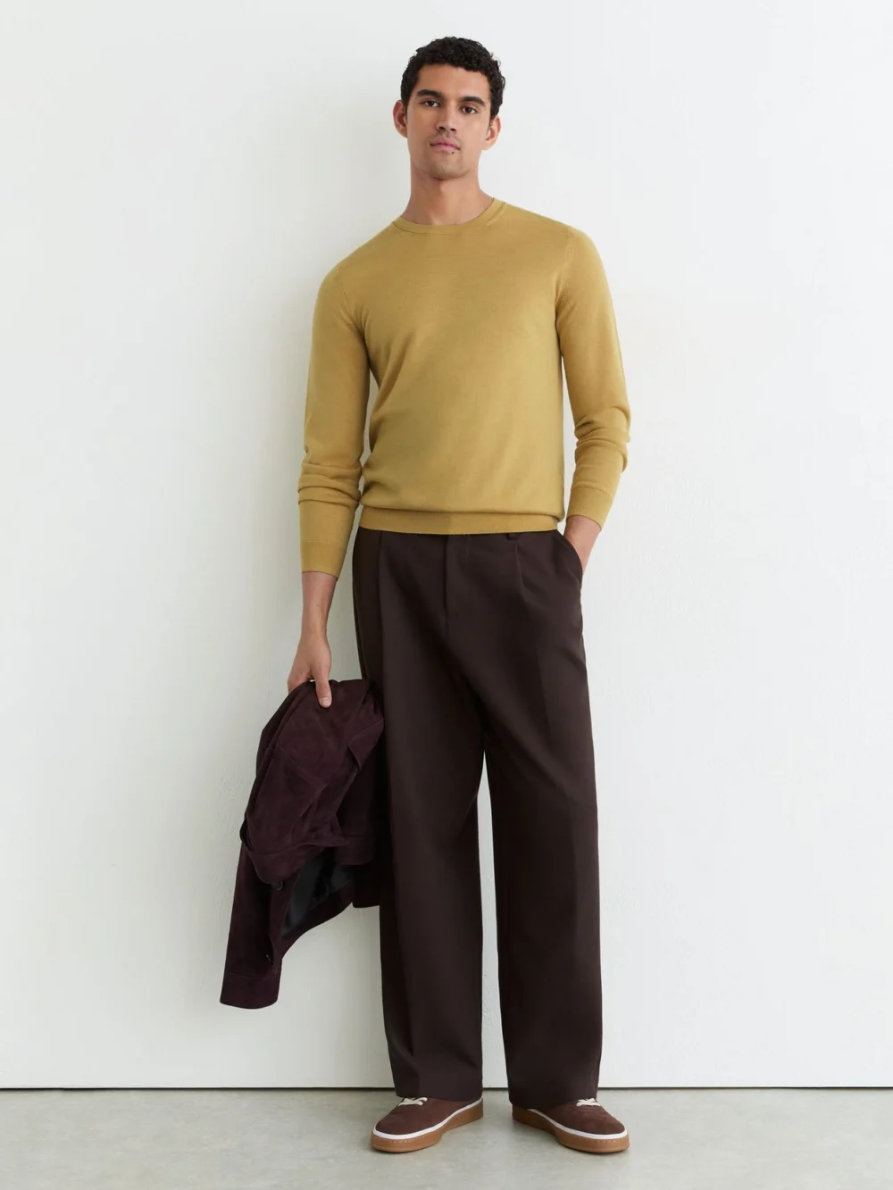 Reiss Yellow Merino Wool Crew-neck Jumper, view 4