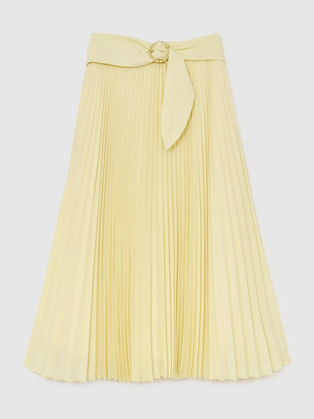 Reiss Yellow Pleated Belted Midi Skirt, view 3
