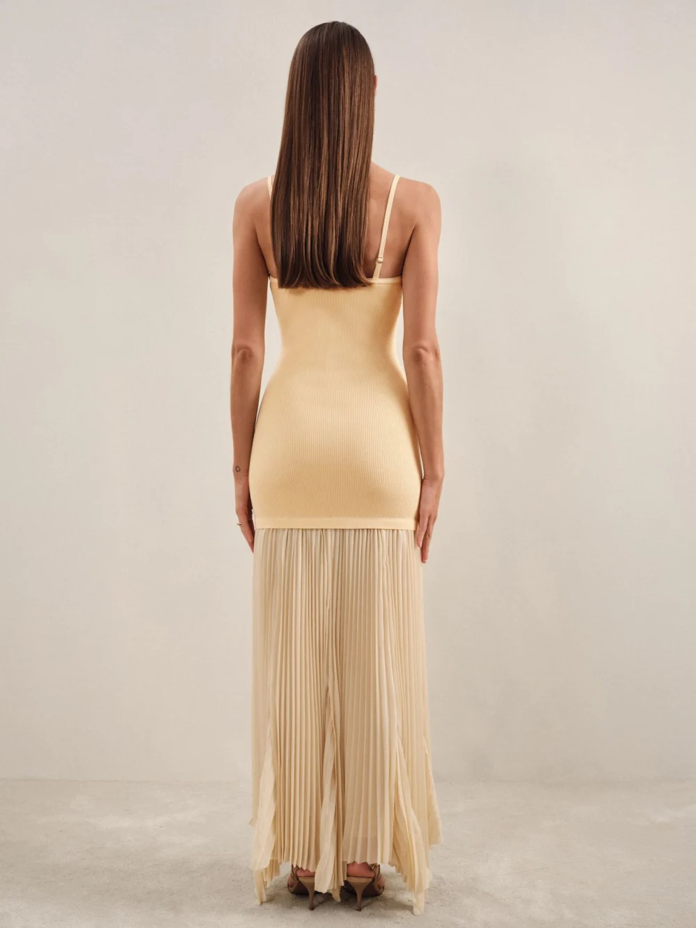 Reiss Yellow Ribbed Midi Dress, view 3