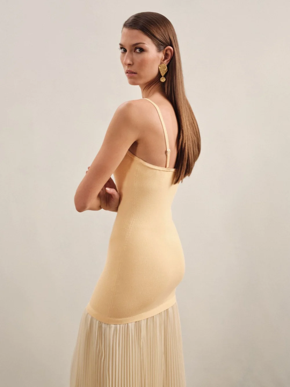 Reiss Yellow Ribbed Midi Dress, view 4