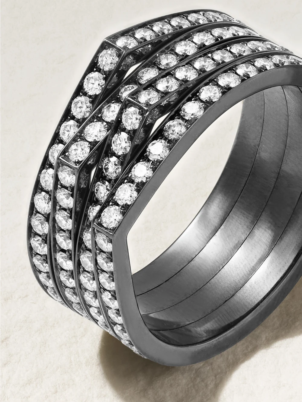 Close-up detail of the Repossi Antifer 14-karat Blackened Gold Diamond Ring