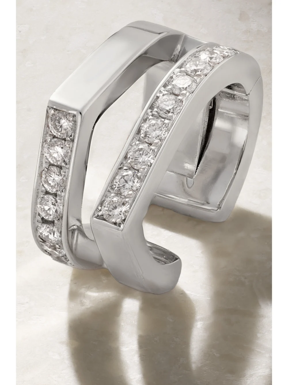 Close-up detail of the Repossi Antifer 18-karat White Gold Diamond Ear Cuff