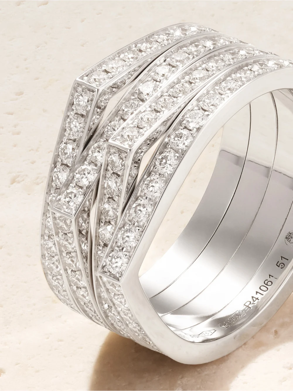 Close-up detail of the Repossi Antifer 18-karat White Gold Diamond Ring
