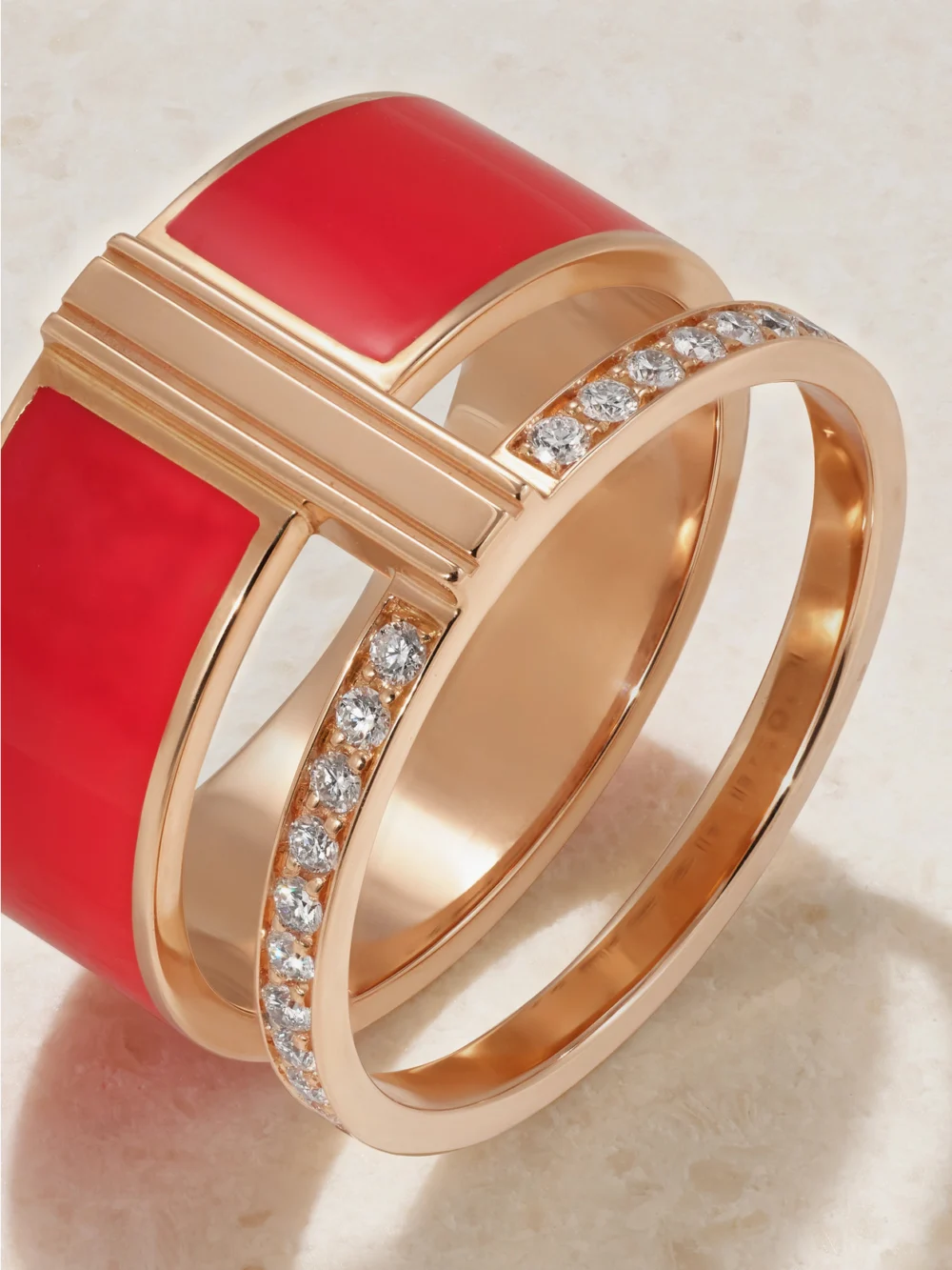 Close-up detail of the Repossi Berbere 18-karat Rose Gold, Lacquer and Diamond Ring