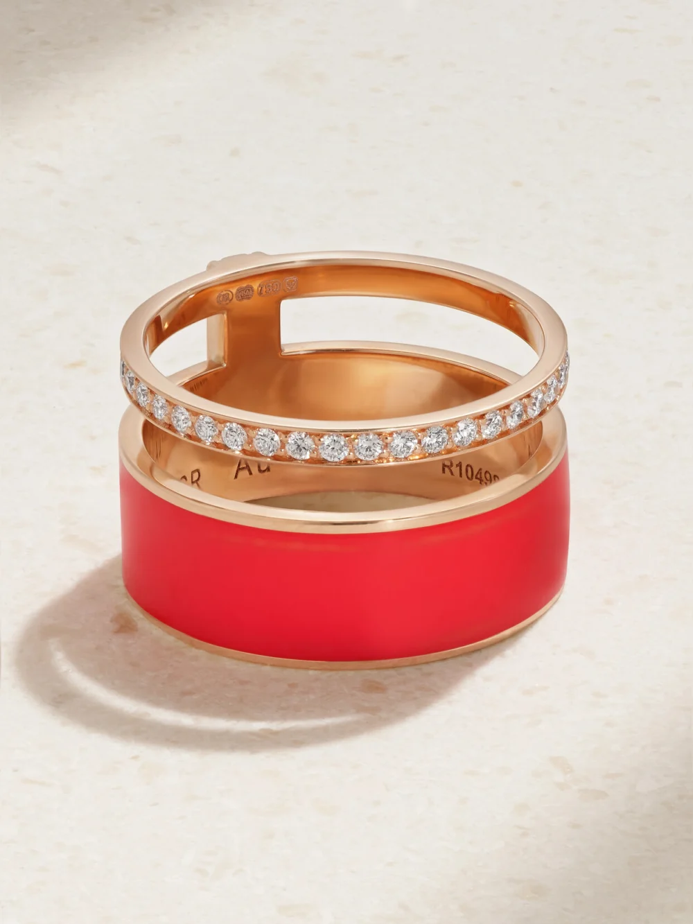 Repossi Berbere 18-karat Rose Gold, Lacquer and Diamond Ring in red