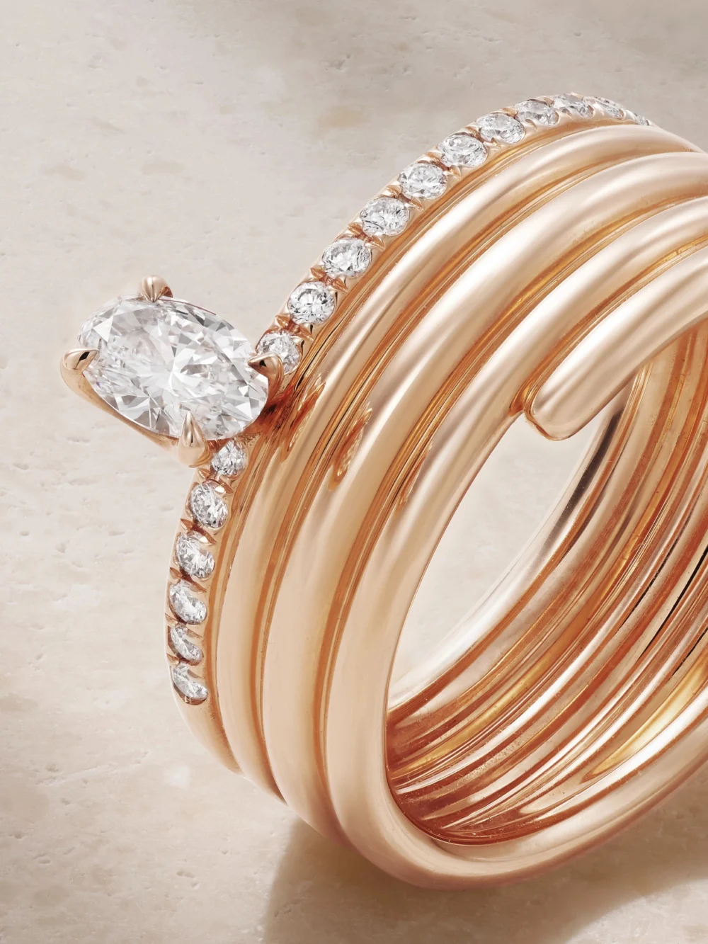 Close-up detail of the Repossi Blast 18-karat Rose Gold Diamond Ring