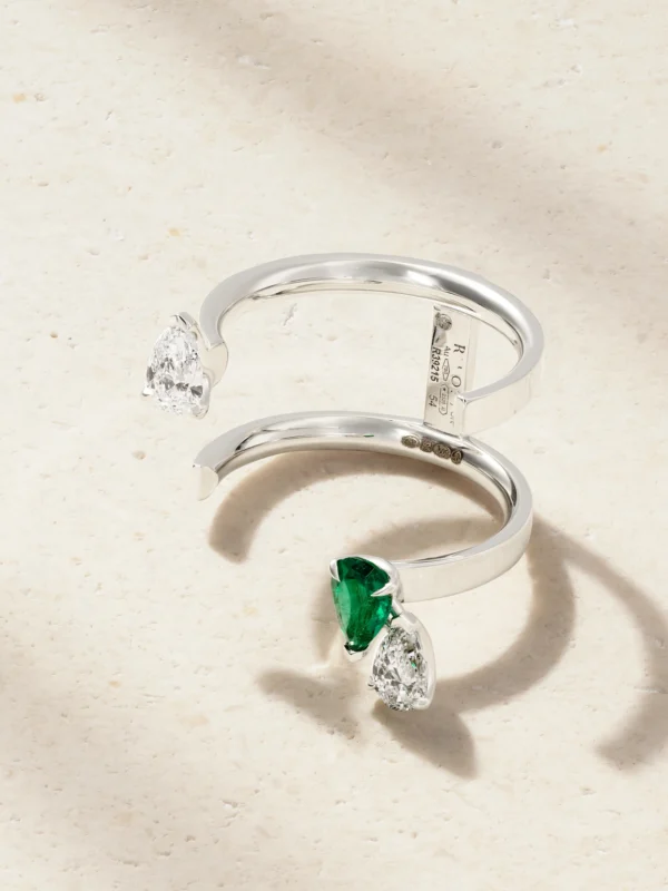 Repossi Serti Sur Vide 18-karat White Gold, Diamond and Emerald Ring