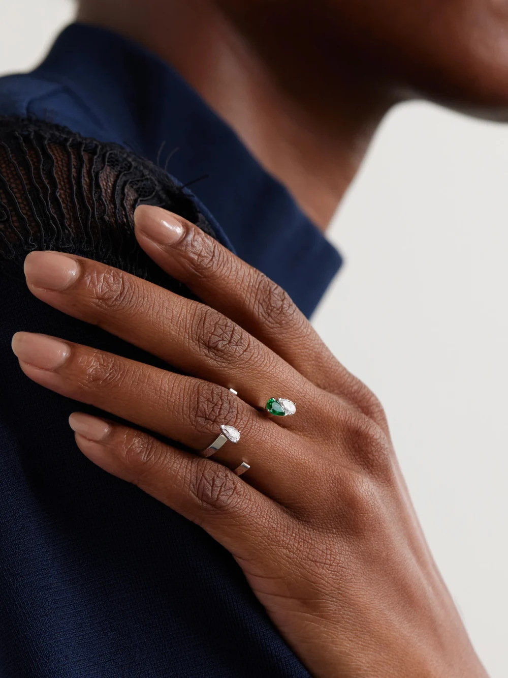 Repossi Serti Sur Vide 18-karat White Gold, Diamond and Emerald Ring, styled view