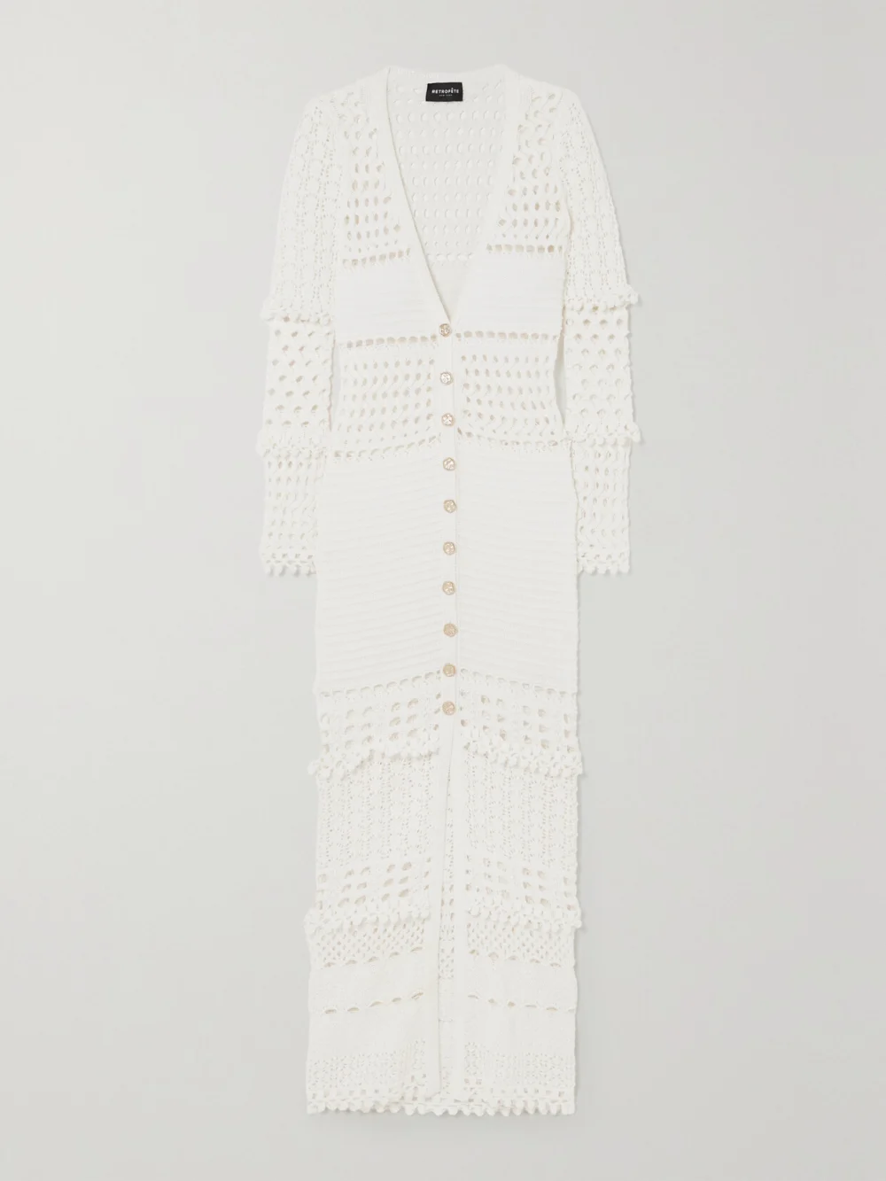 Retrofête Alaia Iridescent Crochet-knit Cardigan in white