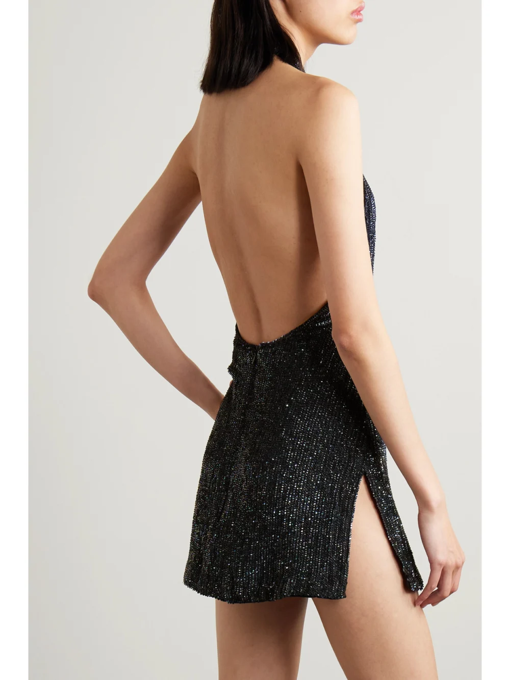 Back view of the Retrofête Alexis Halterneck Sequined Chiffon Mini Dress
