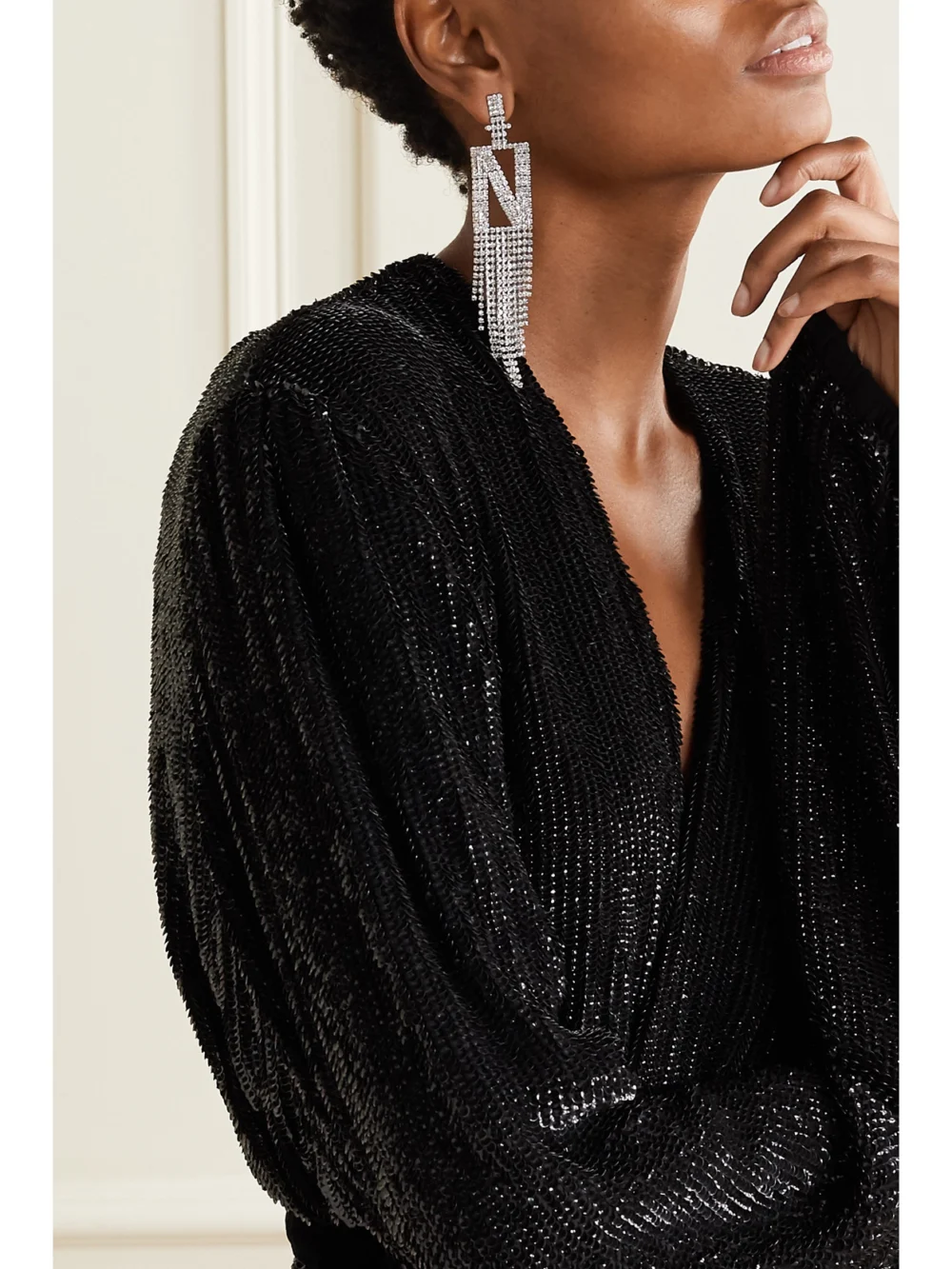 Retrofête Alphabet Rhodium-plated Crystal Single Earring, styled view