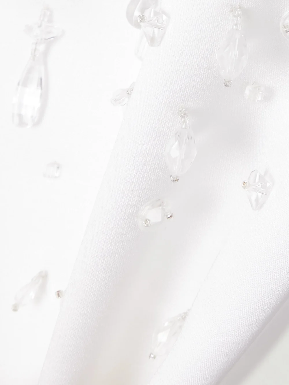 Close-up detail of the Retrofête Cornelia Crystal-embellished Satin Mini Dress