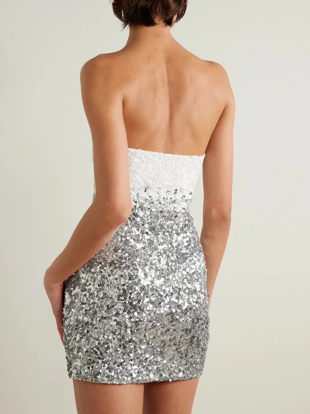 Back view of the Retrofête Katalina Strapless Two-tone Sequined Tulle Mini Dress
