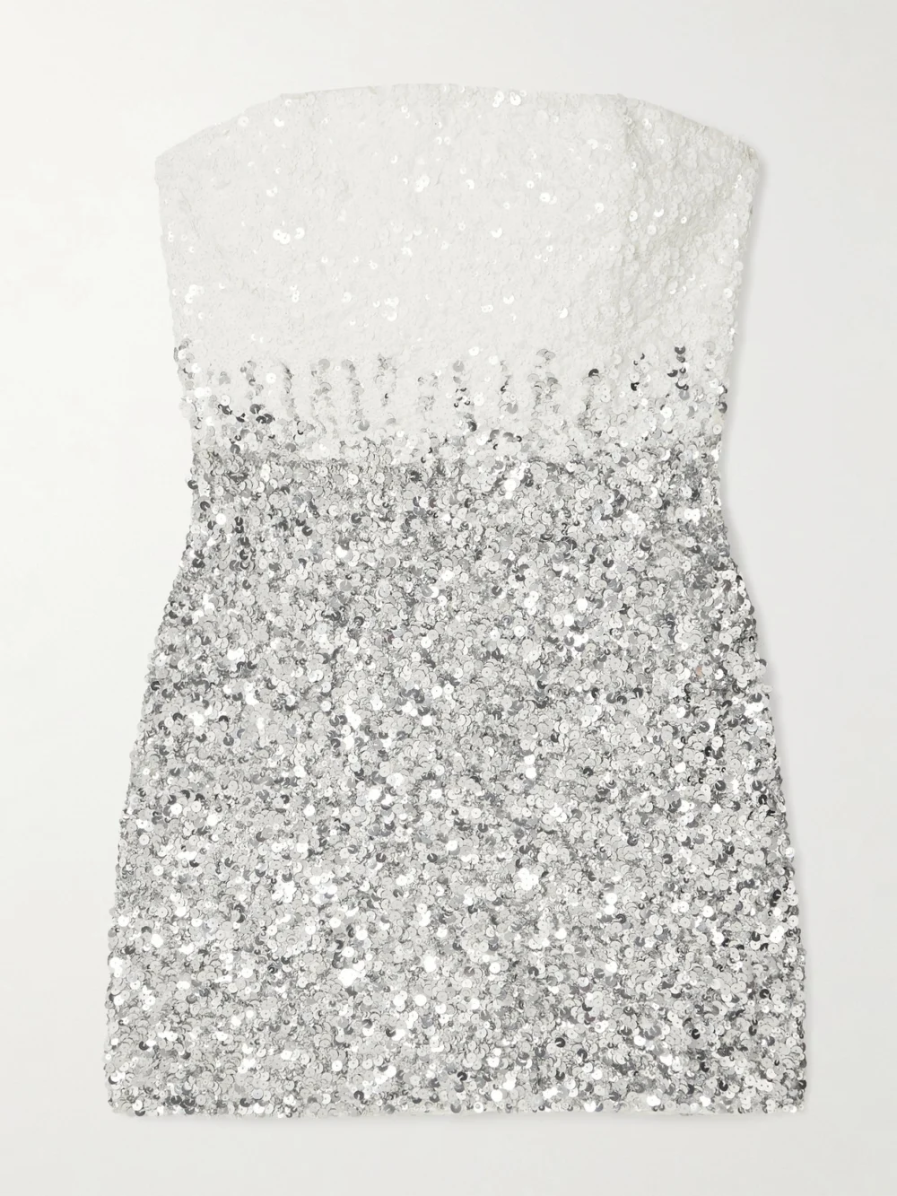 Retrofête Katalina Strapless Two-tone Sequined Tulle Mini Dress in silver