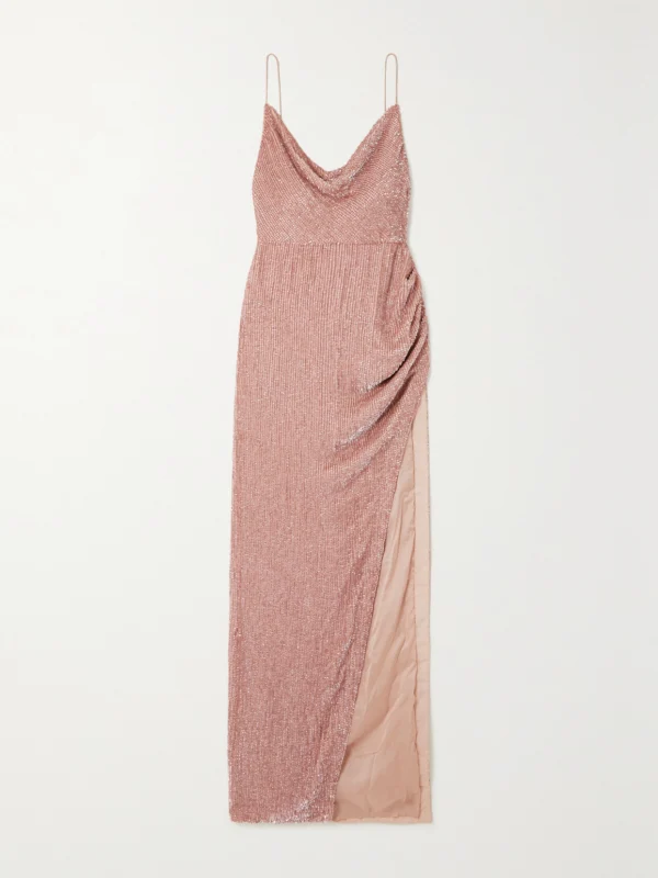 Retrofête Katya Draped Sequined Chiffon Gown