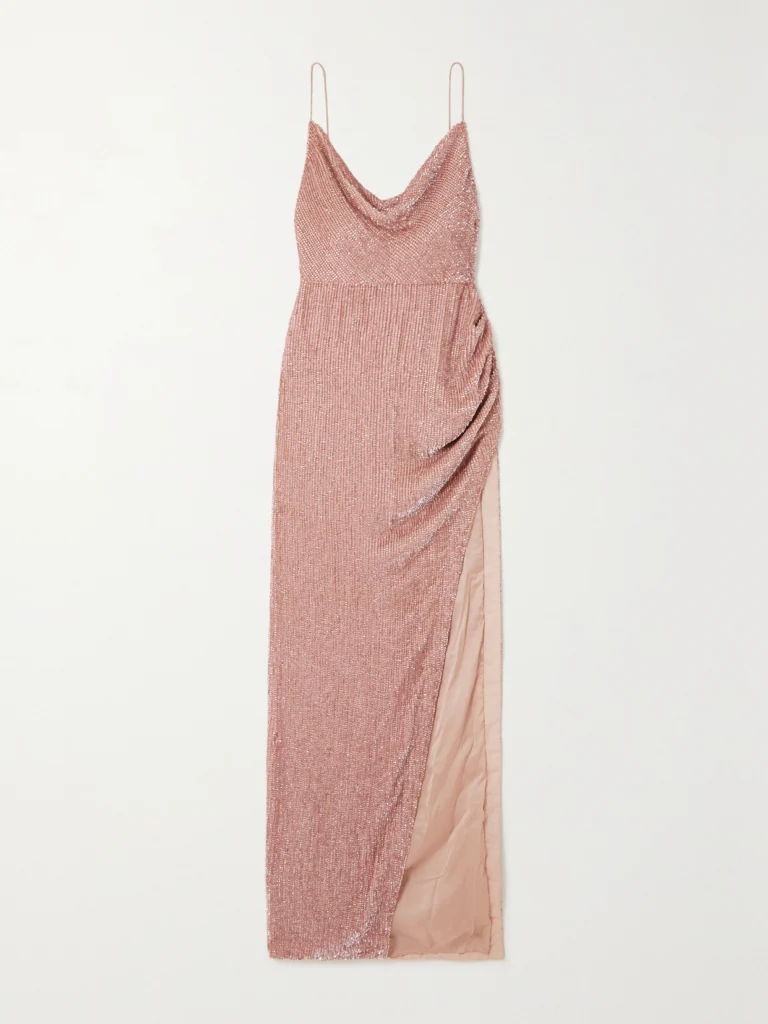 Retrofête Katya Draped Sequined Chiffon Gown