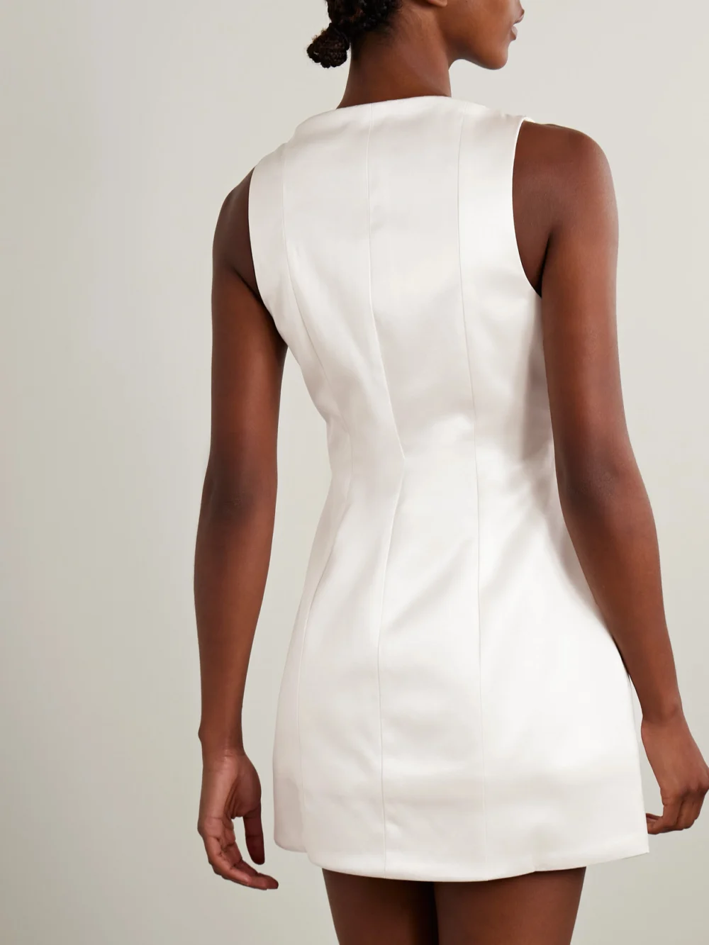 Back view of the Retrofête Livle Duchesse-satin Mini Dress