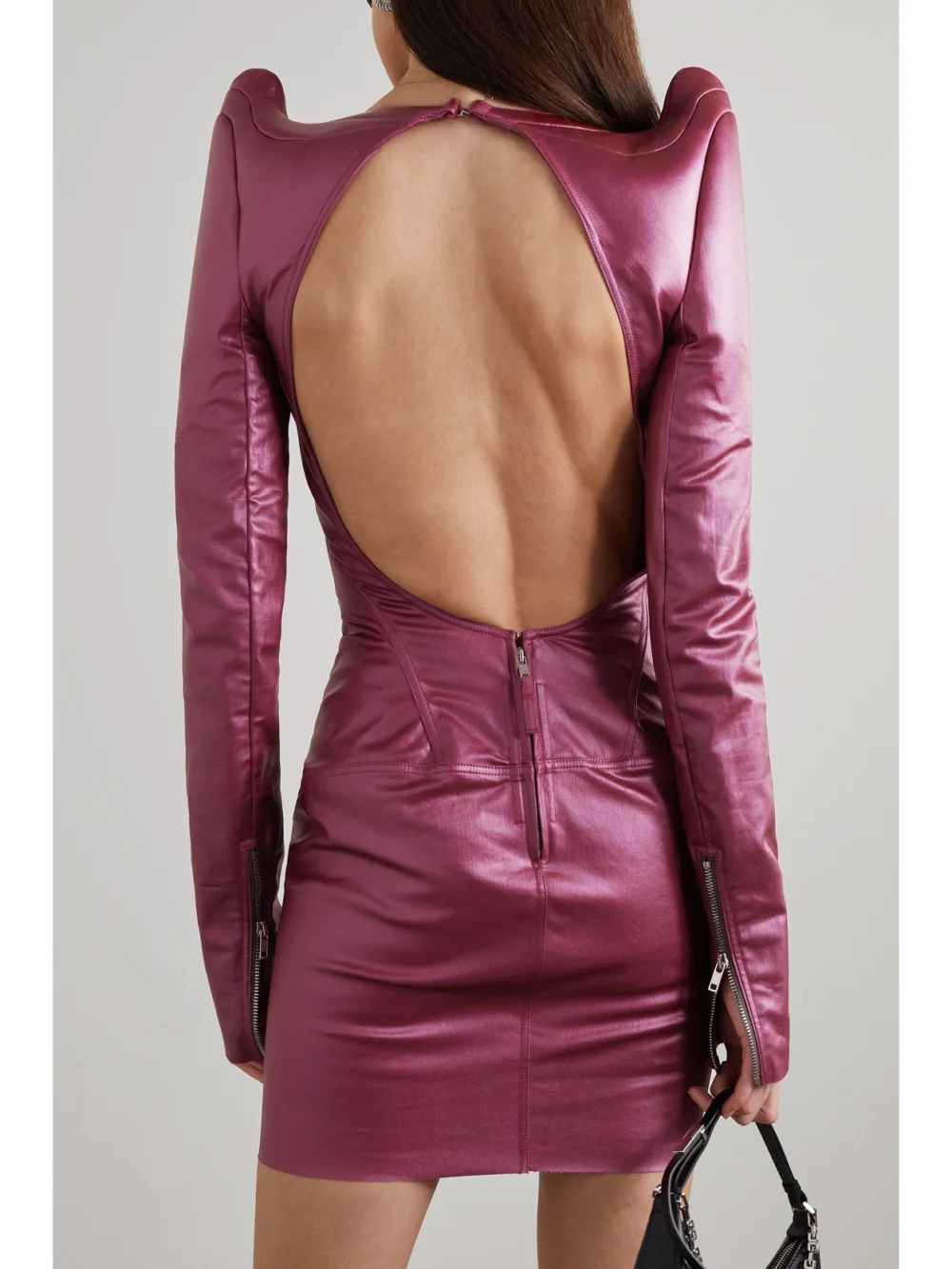 Back view of the Rick Owens Abito Cutout Coated-denim Mini Dress