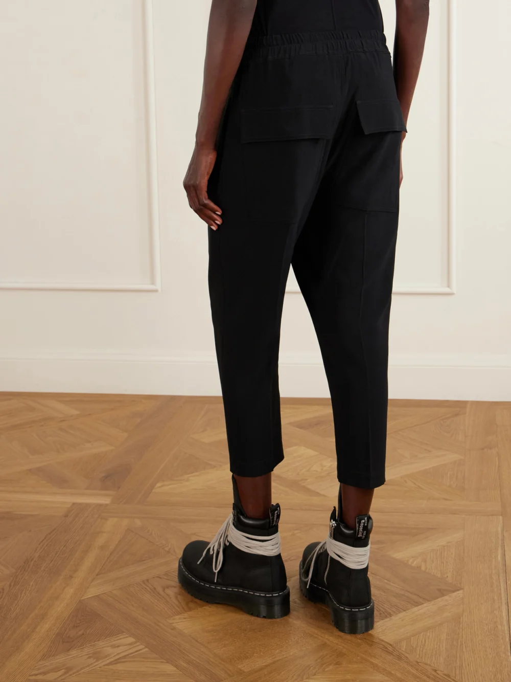 Back view of the Rick Owens Astaires Cady Tapered Drawstring Pants
