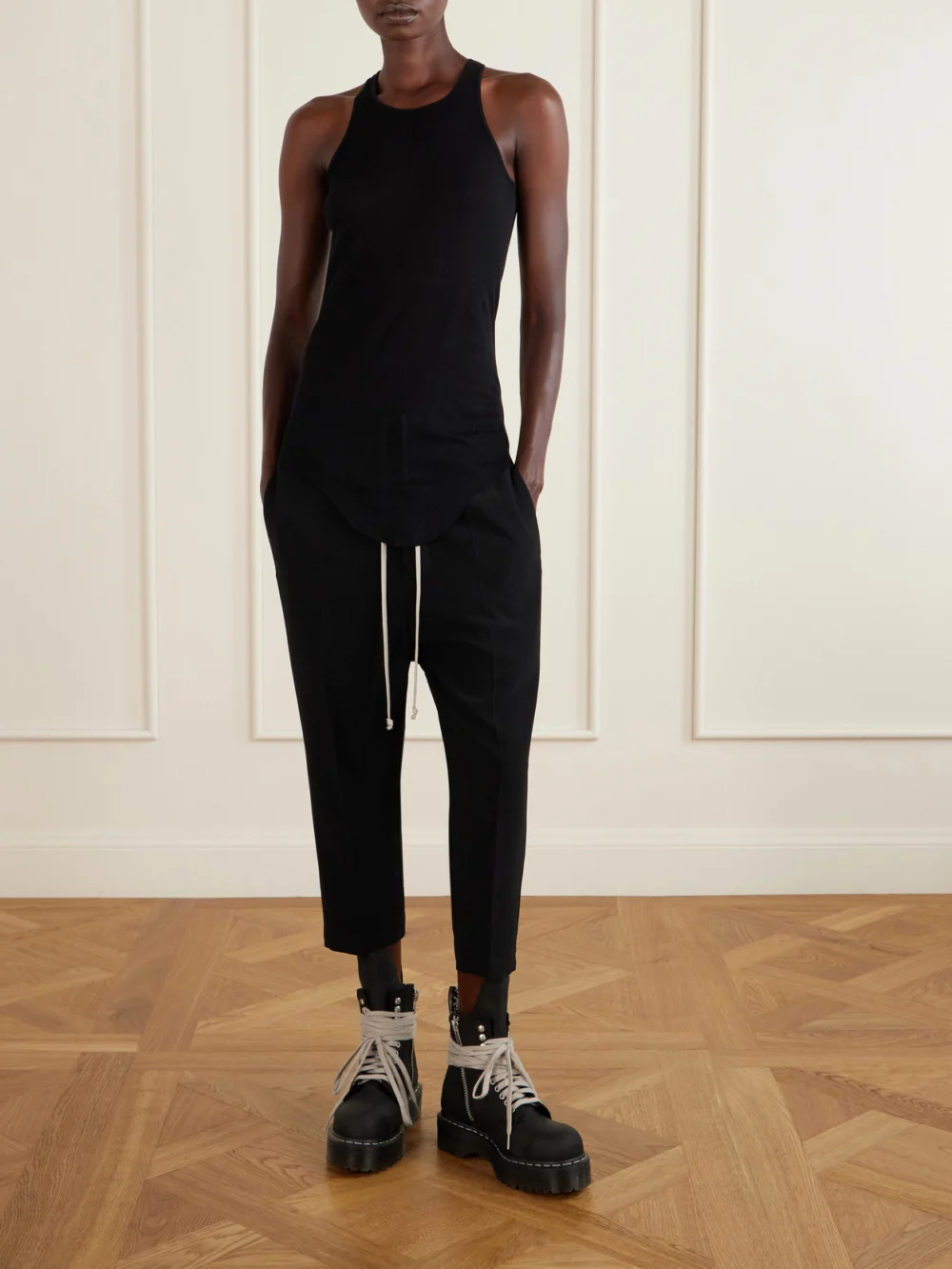 Rick Owens Astaires Cady Tapered Drawstring Pants, worn by a model