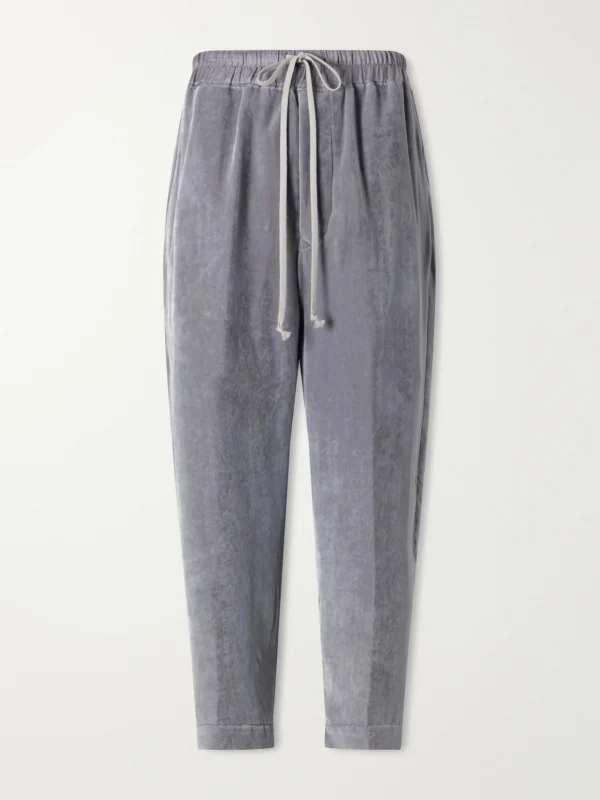 Rick Owens Astaires Cropped Velvet Mid-rise Tapered Pants