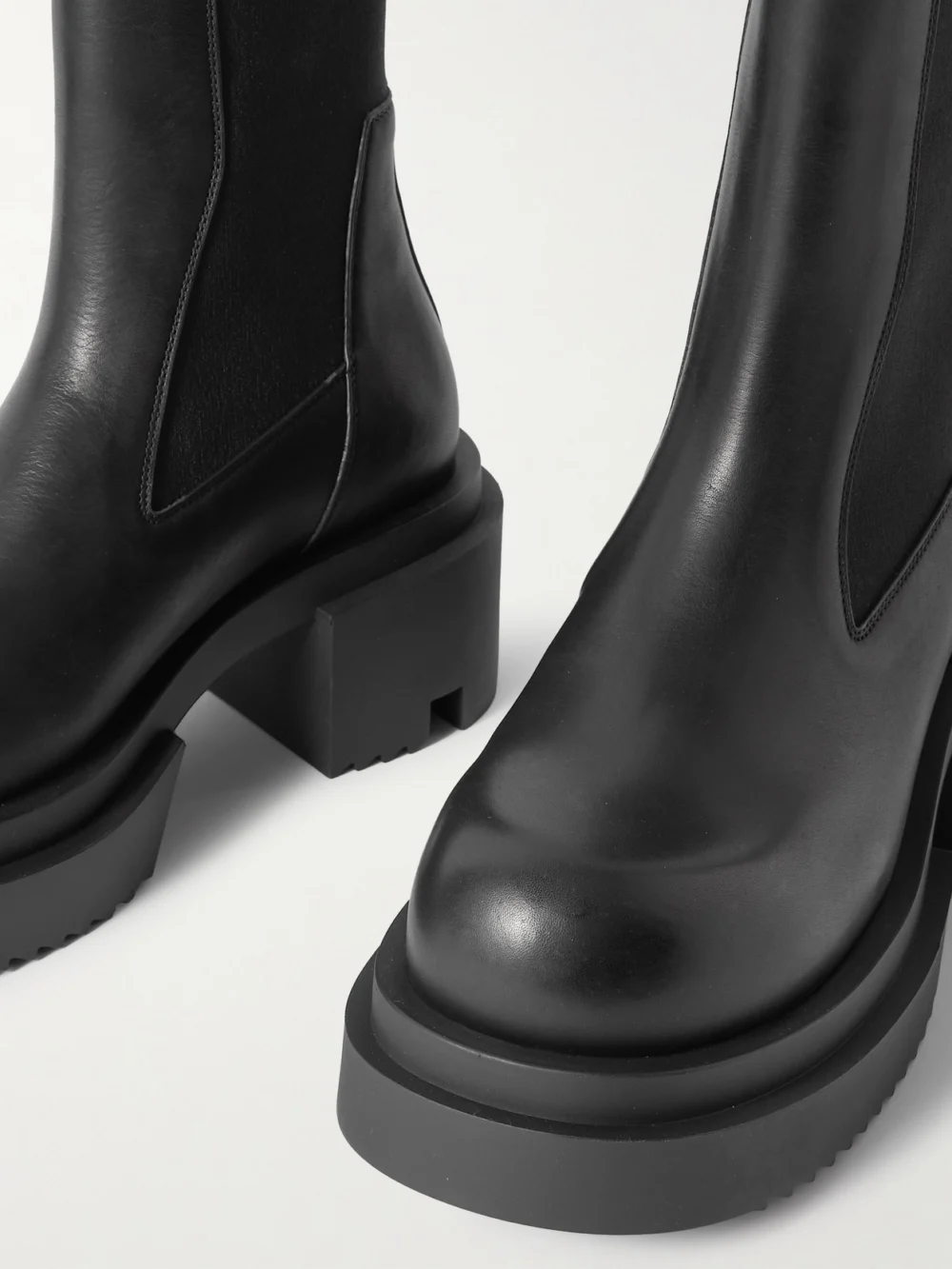 Close-up detail of the Rick Owens Beatle Bogun Leather Chelsea Boots