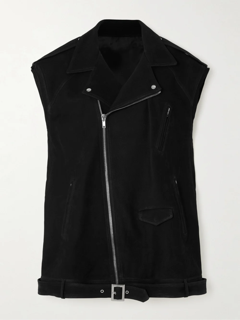 Rick Owens Belted Oversized Suede Biker Jacket in black