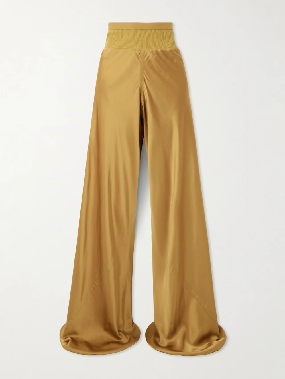 Rick Owens Bias Ribbed-knit Trimmed Satin Wide-leg Pants in beige