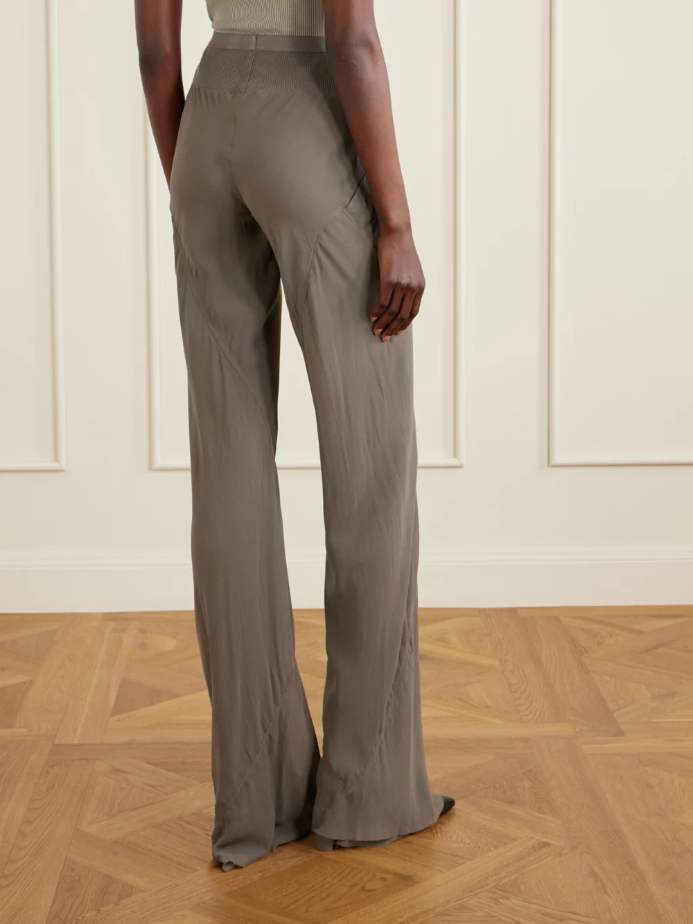 Back view of the Rick Owens Bias Silk-crepe Wide-leg Pants