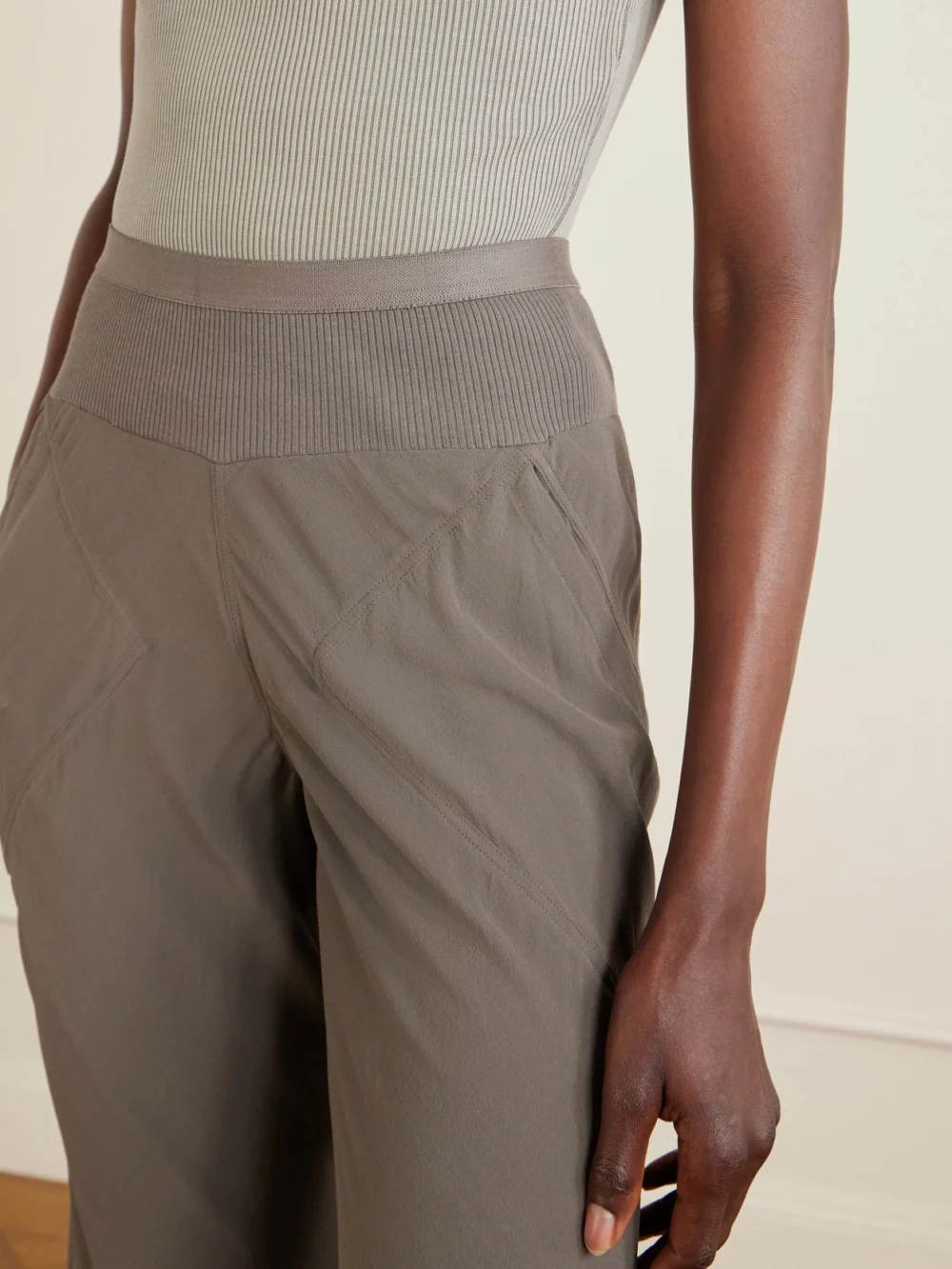Close-up detail of the Rick Owens Bias Silk-crepe Wide-leg Pants