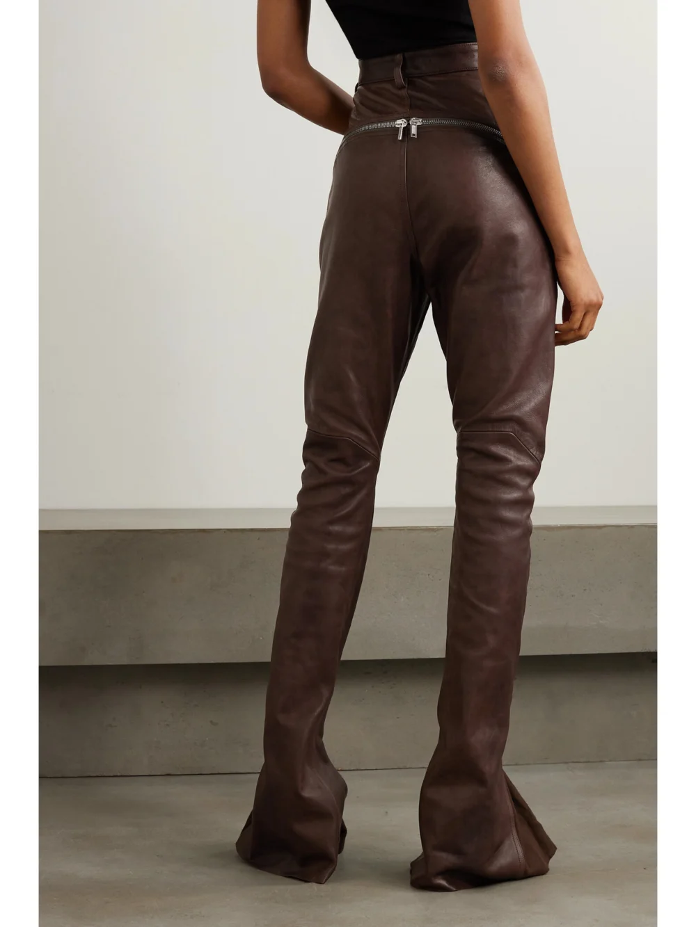 Back view of the Rick Owens Bolan Banana Cotton-paneled Leather Flared Pants