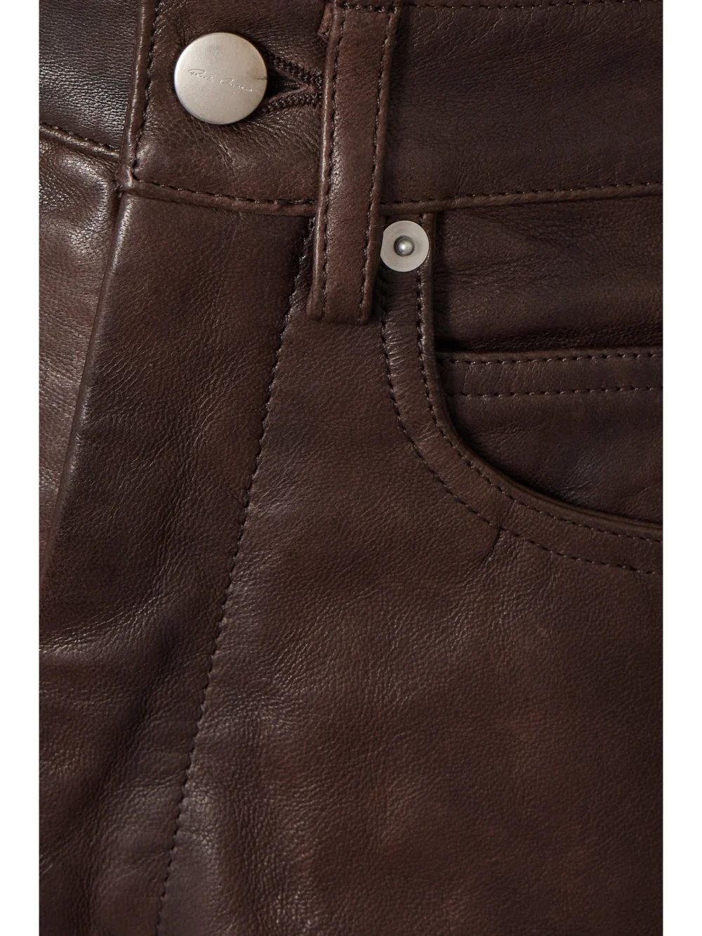 Close-up detail of the Rick Owens Bolan Banana Cotton-paneled Leather Flared Pants