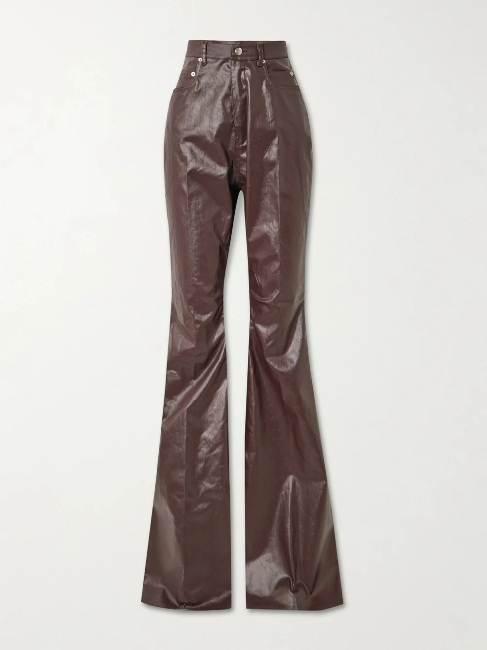 Rick Owens Bolan Coated High-rise Flared Jeans in brown