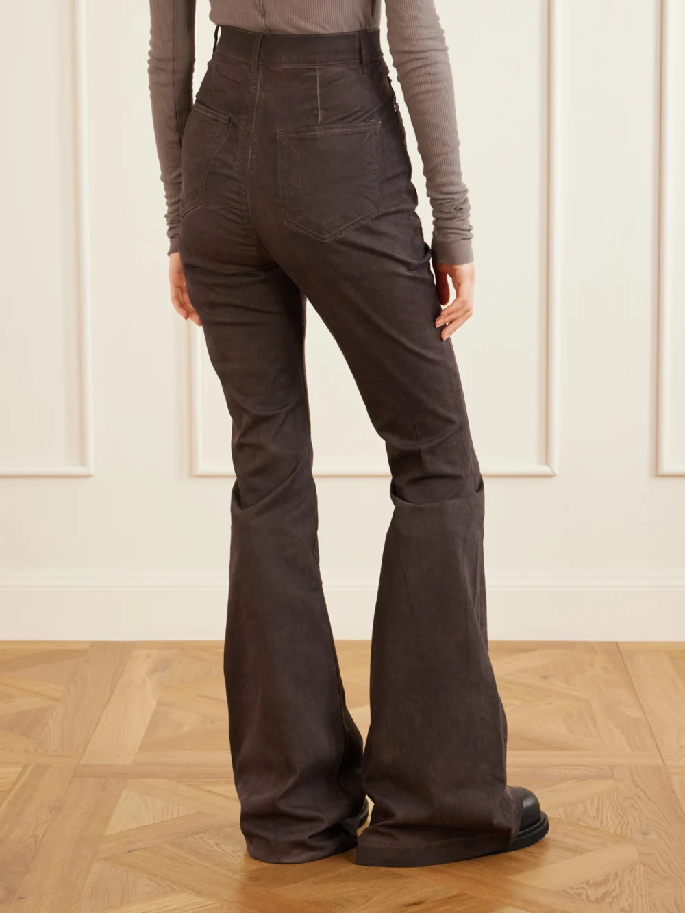 Back view of the Rick Owens Bolan High-waist Flared Jeans